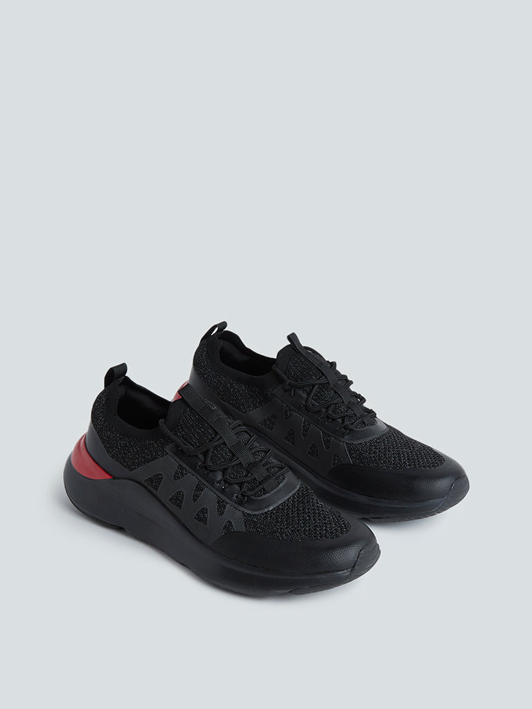 SOLEPLAY Black Knitted Lace-Up Sneakers